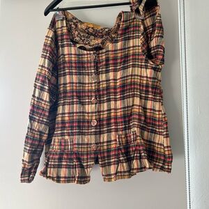 April Cornell Plaid Shirt with peplum